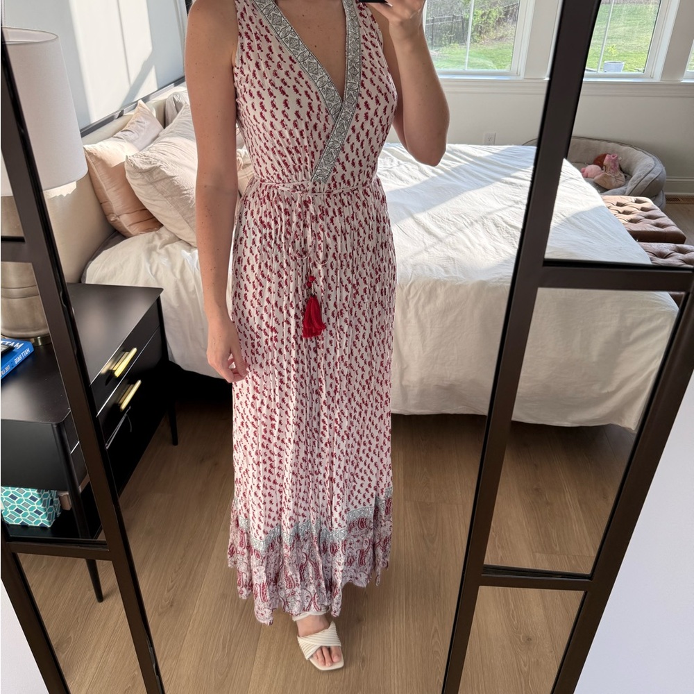 Elegant Red and Gray Maxi Wrap Dress